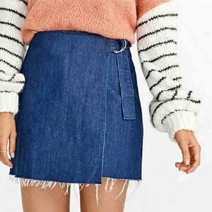 Madewell Denim Raw-Hem Mini Wrap Skirt